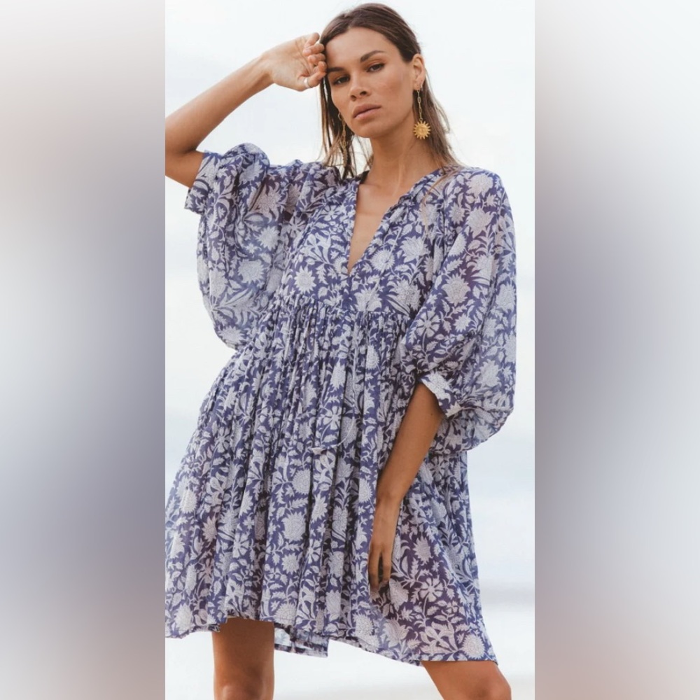 Daughters of India Kyra mini dress/tunic Iris Blue Oversized EUC